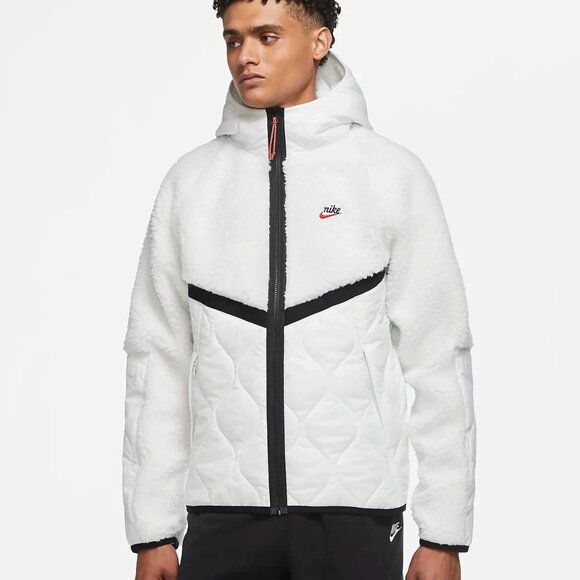 Nike Men's Sportswear Heritage Jacket Summit White/Black Winter Sherpa Small - Picture 1 of 8